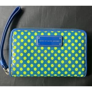 Marc by Marc Jacobs women Blue Yellow Leather Wallet polka dot design - Flaws